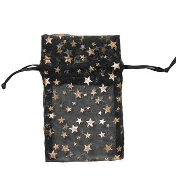 black with gold stars organza drawstring bag 27245-bx